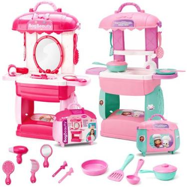 Imagem de Kit 2 Maletas Cozinha Infantil Penteadeira Menina Brinquedo - - BAMBOL