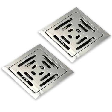 Imagem de Ralo Inox 10X10 Anti Odor Kit 2 Uni Anti Retorno Varanda Lavabo Banheiro Insetos Removivel Alta Vazao