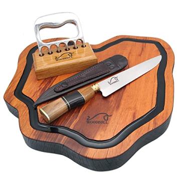 Imagem de Kit Churrasco Artesanal Gourmet – Tábua de Corte, Faca e Garfo em Madeira e Aço Inox, Ideal para Churrasqueiros, Presentes e Momentos Especiais