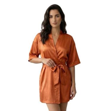 Imagem de Robe Hobby Roupão Terracota Curto Noiva Feminino - CARVALHO CONFECÇÕES