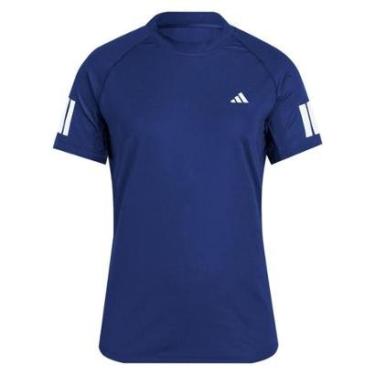 Imagem de Camiseta Adidas Club Tênis 3 Listras Azul e Branca Feminina-Feminino
