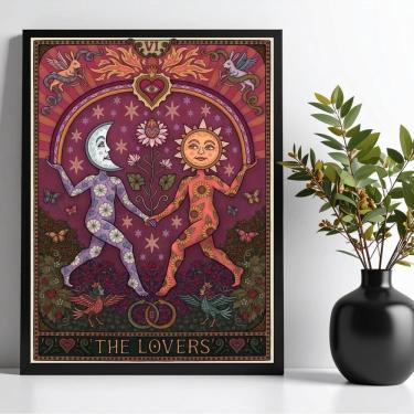 Imagem de Quadro Carta Tarot The Lovers - Lua e Sol 45x34cm - com vidro