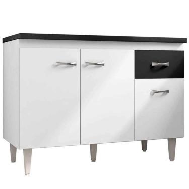 Imagem de Balcão de Pia Para Cozinha 120 Cm Graziela 3 Portas 1 Gaveta Branco Preto