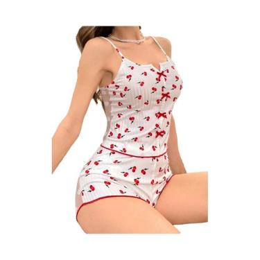 Imagem de Conjunto De Pijama Feminino De Verão Sem Mangas Com Estampa, Camisola 