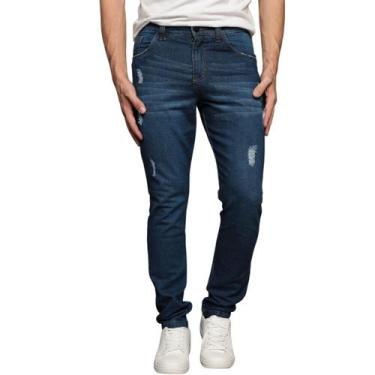 Imagem de Calça Jeans Masculina Reta Clássica Detalhes Puídos Exclusivos Tecido 