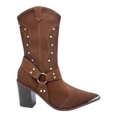 Imagem de Bota Vizzano Country Feminina Texana Camurça Cacau Salto Grosso Bico Fino 3113.102-Femi...