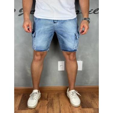 Imagem de Bermuda Masculina Jeans Bolso Cargo Com Algodão - JST Jeans, Estonada,