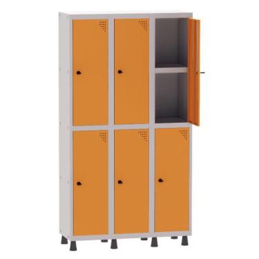 Imagem de Armário Guarda Volume Locker Roupeiro 3 Vãos 06 Portas Com Prateleira 