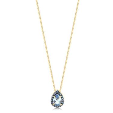 Imagem de Gargantilha Gota Com Pedras De Zircônias Aquamarine Folheado - Radhau 