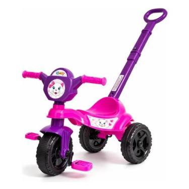 Imagem de Triciclo Infantil Passeio Kemotoca Gatinha com Haste  Conforto e Segur