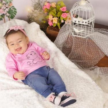 Imagem de Macacão bebe menina gatinha jeans - Pequeno Charme, Rosa, G