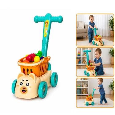 Imagem de Andador Infantil com Cestinha Kit Mini Mercado 6 Acessórios Interativos Primeiros Passos Art Brink