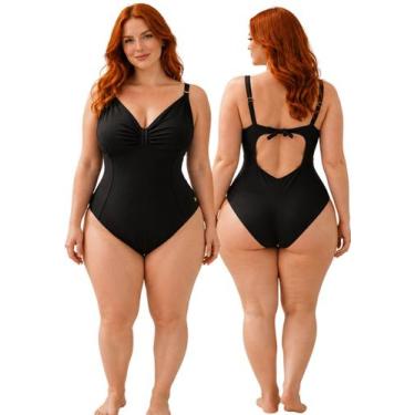 Imagem de Maiô Feminino Plus Size Sem Bojo Decote Drapeado, Alças Reguláveis e C