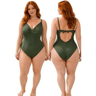 Imagem de Maiô Feminino Plus Size Sem Bojo Decote Drapeado, Alças Reguláveis e C