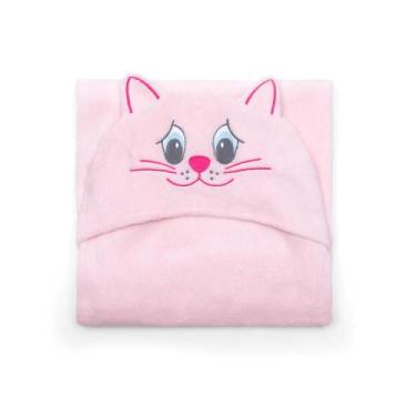Imagem de Manta Com Capuz Infantil Microfibra Miau Rosa 90X90cm - Buettner