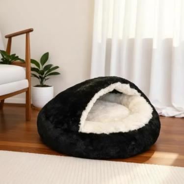 Imagem de CAMA PET TOCA NUVEM COBERTA M FECHADA CAMINHA COM COBERTURA PELUCIADA IGLU CASINHA FORMATO DONUTS ROSQUINHA NINHO REDONDA PET CASA CACHORROS E GATOS FUNDO ANTIDERRAPANTE 50CM (PRETO)