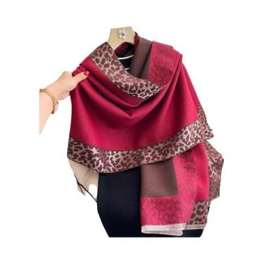 Imagem de Cachecol Feminino De Inverno Quente Em Cashmere Com Estampa De Leopard
