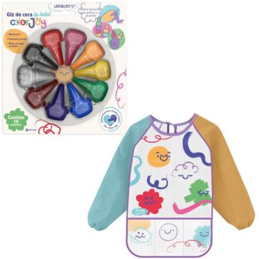 Imagem de Kit Infantil Pedagógico para Colorir Leo & Leo Color Joy Avental com Manga e Giz de Cera de Dedo