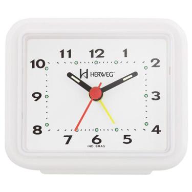 Imagem de Despertador Branco Herweg Quadrado Analogico Original + NF
