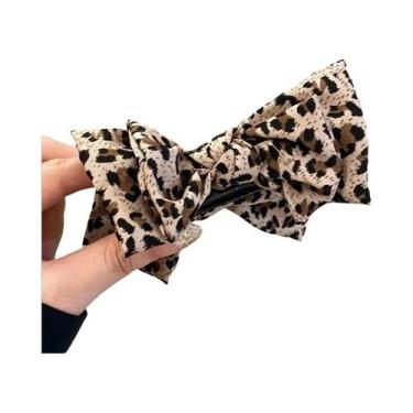 Imagem de Presilha De Cabelo Feminina Com Estampa De Leopardo E Laço Para Coque 