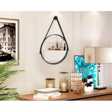 Imagem de Espelho Decorativo 40cm Adnet Couro Cor Preto - Comprar Moveis Em Casa