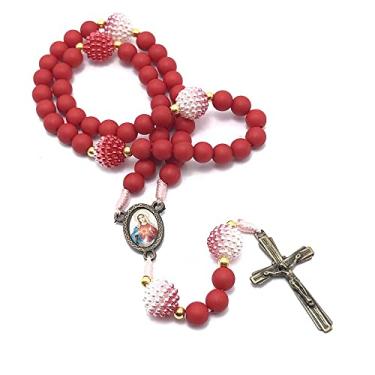 Imagem de Terço Imaculado Coração de Maria Vermelho Fosco com Craquelada