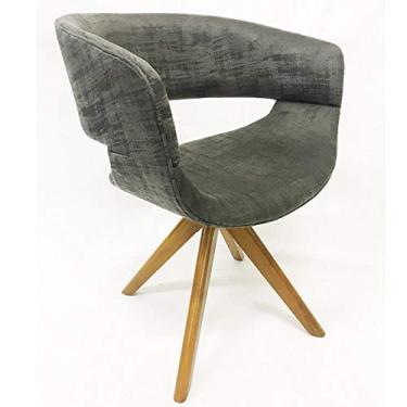 Imagem de Poltrona Decorativa Bianca tecido cinza riscado base madeira maciça - Poltronas do Sul