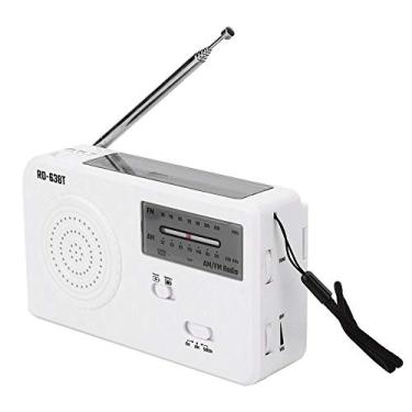 Imagem de Manivela solar portátil AM FM Radio, rádio de emergência externo com lanterna LED, carregador de smartphone, branco
