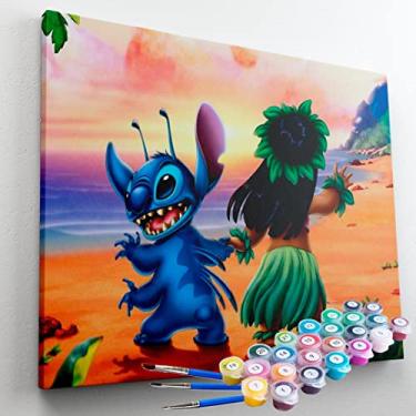 Imagem de MAUE ART STORE - Kit Pintura Terapêutica - Lilo e Stitch Hawaii - 40x50 cm - Acrílico - Adulto