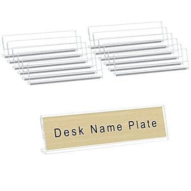 Imagem de Pacote com 12 placas de nome de acrílico para mesas, placa de nome transparente AITEE 2x8 personalizada, suporte de placa de mesa para exibição de mesa, visor de placa de nome de barraca para