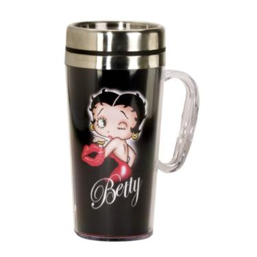 Imagem de Spoontiques - Caneca de viagem isolada - Copo de café Betty Boop Kiss - Presente para amantes de café - Caneca de café engraçada - 400 ml - preta, 1 unidade (pacote com 1)