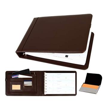 Imagem de 2Fold Supply Business Check Binder 7 anéis para cheques de tamanho comercial de 3 anos com estojo extra para cartão de visita - Carteira de fichário de livro de cheques de luxo com 7 anéis de couro PU