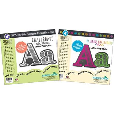 Imagem de Barker Creek Letras Pop-Outs, quadro-negro de 10 cm e giz arco-íris de 10 cm, pacote com 2, letras de designer multicoloridas para quadros de avisos, salas de descanso, áreas de recepção, placas e