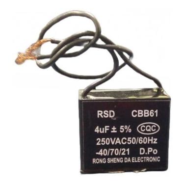 Imagem de Capacitor Quadrado 2 Fios P/ Ventilador 4uf 250vac 50/60hz