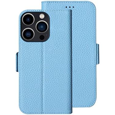 Imagem de HAODEE Capa de telefone com padrão de lichia fólio, para Apple iPhone 13 Pro (2021) 6,1 polegadas carteira de couro flip magnética porta-cartão capa à prova de choque (cor: azul claro)