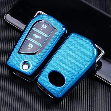 Imagem de CSHU TPU masculino feminino porta-chaves do carro capa porta-chaves anel porta-chaves, adequado para Toyota Auris Corolla Avensis Verso Yaris Aygo Scion TC IM Camry RAV4, azul