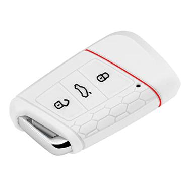 Imagem de CSHU Capa de silicone para carro remoto capa chaveiro chaveiro bolsa, apto para Volkswagen VW Magotan Passat B8 Golf para Skoda Superb A7, branco