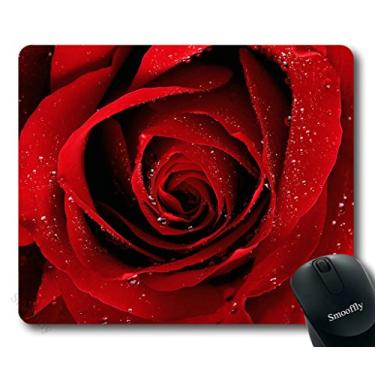 Imagem de Mouse pad para jogos com flores suaves, rosa vermelha com gotas de água, retangular personalizado, mouse pad de borracha antiderrapante, mouse pad para jogos