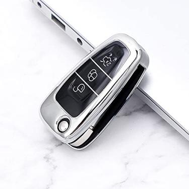 Imagem de YJADHU Capa de chave dobrável de carro TPU macio suporte de capa completa, apto para Ford Focus 2 3 MK3 ST RS Ecosport Kuga Escape Fiesta Fold C-Max S-Max Mondeo, prata