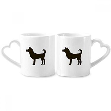 Imagem de Conjunto de canecas de porcelana para casais com desenho de animal fofo de cachorro preto com alça de coração