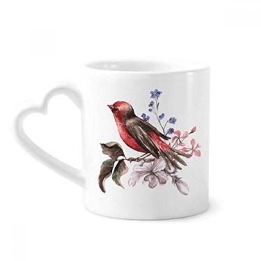 Imagem de Caneca de flores de ramo pássaros café cerâmica copo de coração de vidro