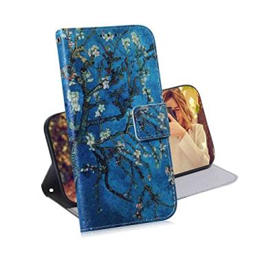 Imagem de MojieRy Capa de telefone tipo carteira para Motorola Moto E7 Plus, capa fina de couro PU premium para Moto E7 Plus, 2 compartimentos para cartão, bela capa, flor de damasco