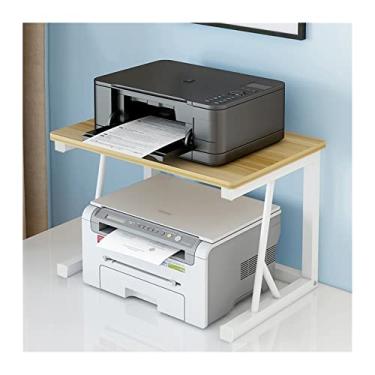 Imagem de KIZQYN Suporte de impressora impressora doméstica copiadora prateleira de armazenamento materiais de escritório rack de acabamento de mesa impressora de mesa de madeira de metal multicamadas (cor: 2 camadas 04)