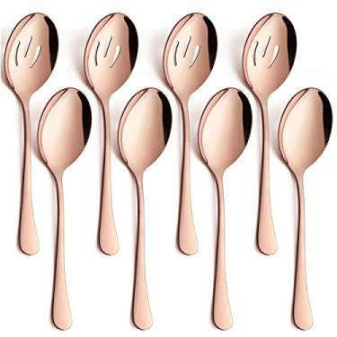 Imagem de LIANYU 8 colheres grandes de cobre para servir, colheres com ranhura de cobre, utensílios de servir de aço inoxidável de 24 cm para festas, bufê, restaurante, banquete, restaurante, buffet, restaurante, restaurante, buffet, lava-louças