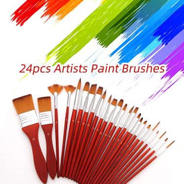 Imagem de LUGU Conjunto de pincéis de tinta acrílica 24pcs Pincéis de náilon pa a stas de elo Pincéis de pintu profissional com bolsa de lona pa aquarela Ó de guache Unha corpo desenho de rosto Kits