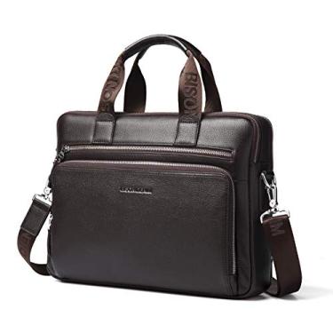 Imagem de BISON DENIM Maleta masculina de couro para trabalho de negócios, bolsa mensageiro para laptop de 35,5 cm, bolsa carteiro Iaptop para homens