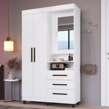 Imagem de Guarda Roupa Solteiro Espelho 3 Portas 3 Gavetas Europa Faimec - Branco