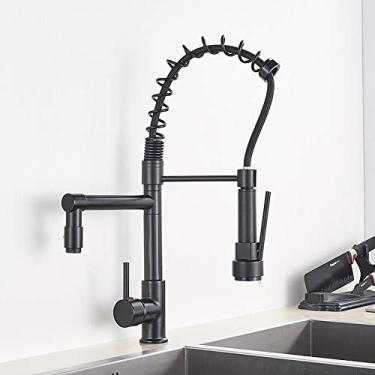 Imagem de Torneira de cozinha de latão Torneira de lavatório para lavatório com mola Bicas giratórias duplas Torneiras misturadoras de água quente e fria Torneiras de banheiro,P