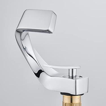 Imagem de Torneira de água quente e fria com alça única Torneira de água em cascata Torneira de pia de banheiro Torneira de lavatório, cromada
