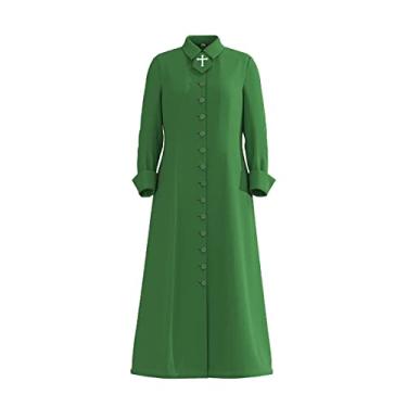 Imagem de BLESSUME Roupão feminino clérigo cassock romano monocromático de peito único Ministro Coro Cassock Colete clérigo púlpito (verde, GG)